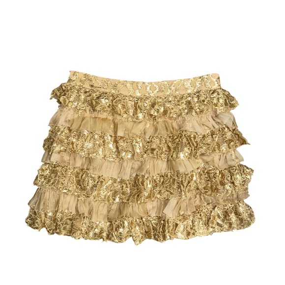 Alice + Olivia Dresses & Skirts - Alice + Olivia Gold Metallic Lace Tiered Ruffle Mini Skirt 8 party goingout